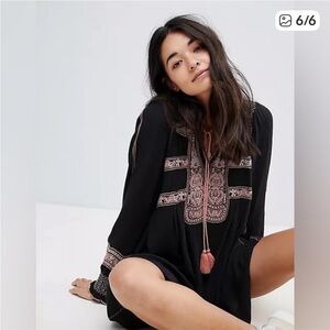 Free People Wind Willow Black and Pink Embroidered Dress size S NWT